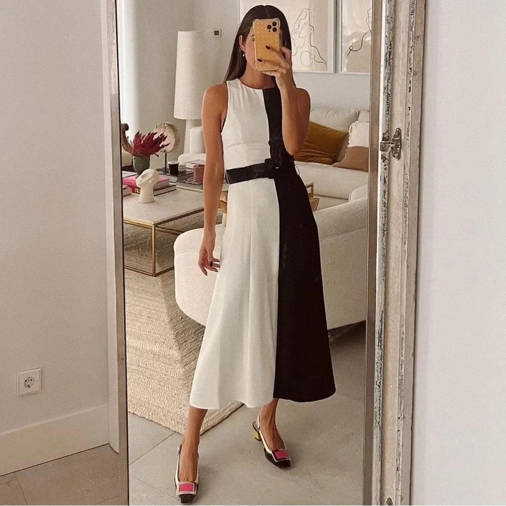 Mango Monochrome Dress White Black New - Picture 2 of 10